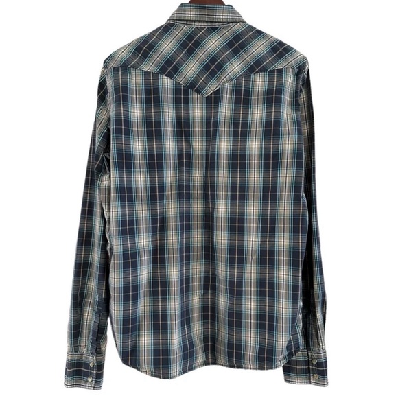 Hollister Blue Plaid Western Button Down Shirt with Pearl Snaps size Medium - Picture 3 of 7